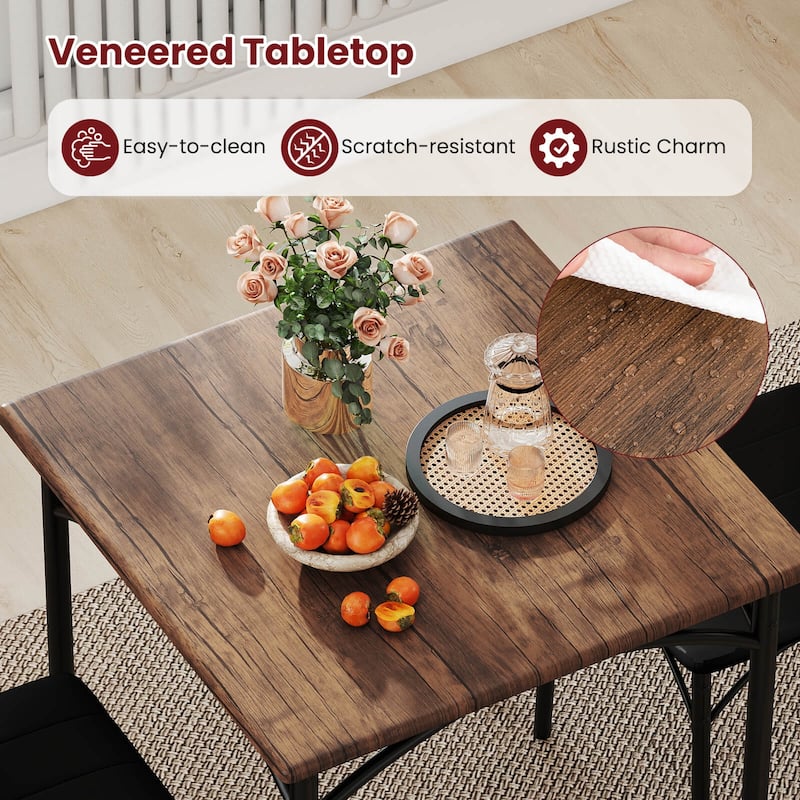 Costway 3 PCS Dining Table Set with Upholstered Seats Padded Backrests