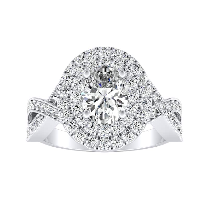 Auriya 14k Gold Vintage Oval-cut 1 3/8ctw Double Halo Diamond Engagement Ring