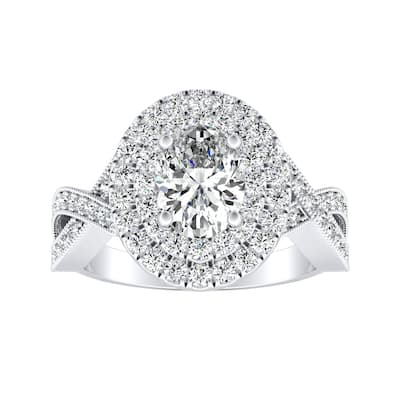 Auriya Platinum 1 3/8ctw Vintage Oval-cut Double Halo Diamond Engagement Ring - White (H-I, SI1-SI2) - White H-I
