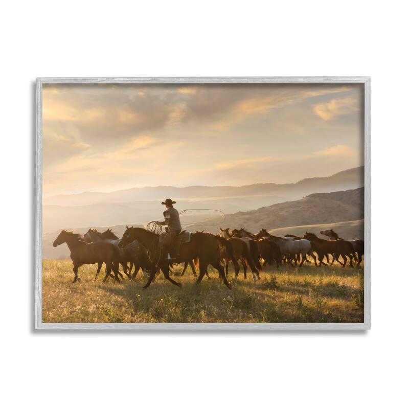 Stupell Cowboy in Rural Landscape Framed Giclee Art Design by PBurchettePhoto - 30 x 24 - Grey