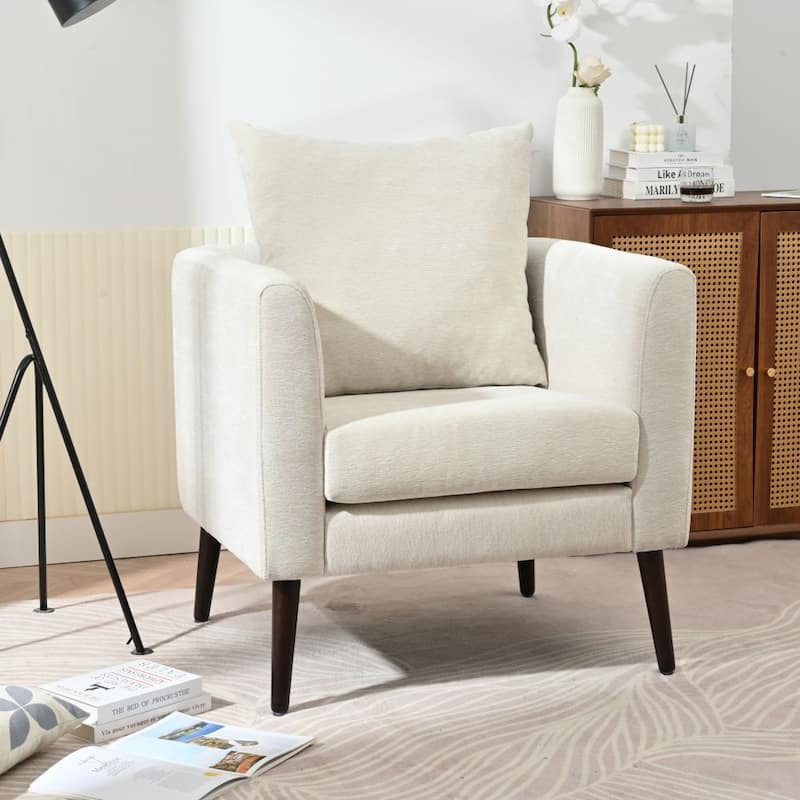Chenille Accent Chair with Solid Wood Legs