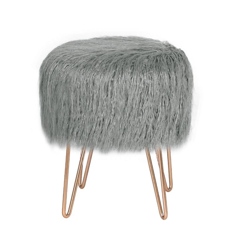 Adeco Vanity Stool Chair Soft Furry Footrest Stool Make Up Ottoman