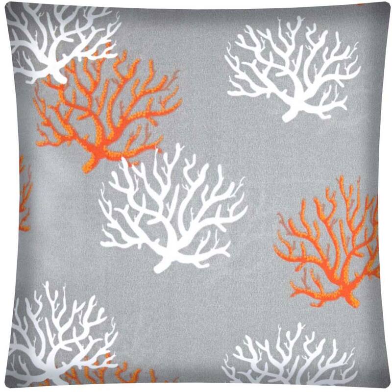 17" Gray Orange and White Coral Indoor Outdoor Throw Pillow Cover - 17"x17"
