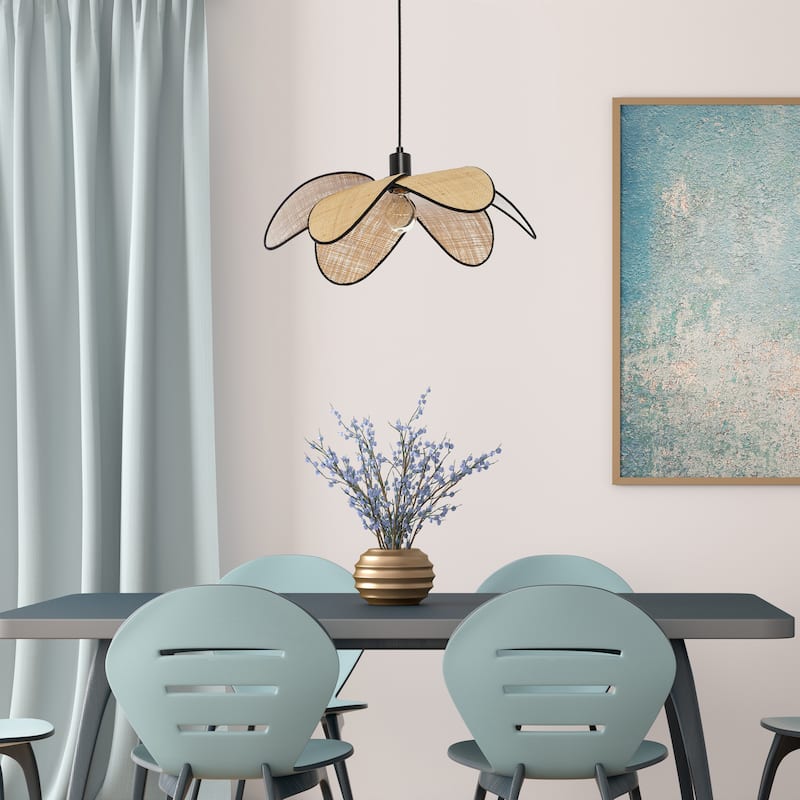 Dorothea River of Goods Tan and Black Metal and Raffia 6-Piece Dome Shade 19-Inch Pendant Light - Tan/Black - 19" x 19" x 9/57"