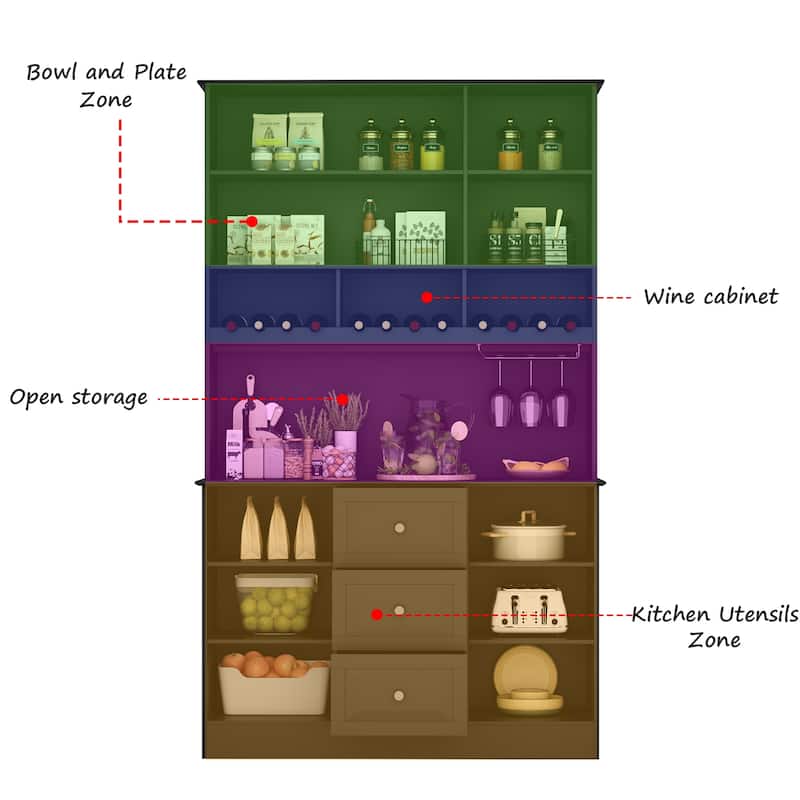 78.9" Pantry Buffet with Hutch Freestanding Kitchen Storage Cabinet