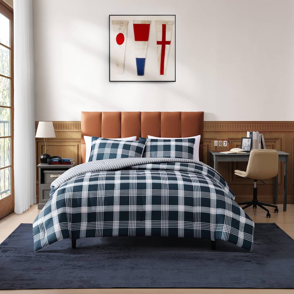 Tommy Hilfiger Huntingdon Plaid Reversible Blue Comforter Set