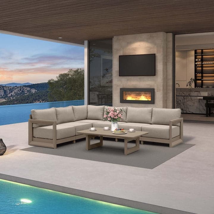 PURPLE LEAF Caesar L-Shaped Khaki Outdoor Couch with 9.6" Thick for Yard Porch Deck Patio Conversation Sets