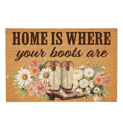 Home is Where Your Boots Are Floral Coir Mat 36"x24" - 36" x 24"