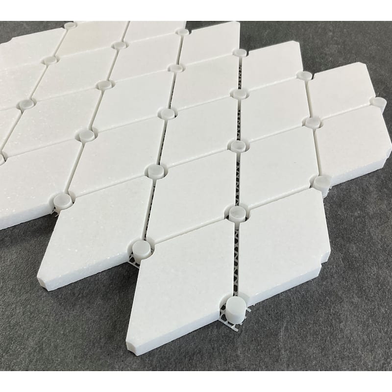 Thassos White Diamond with Grey Circle Marble Mosaic Tile - Case (10 Sheets)