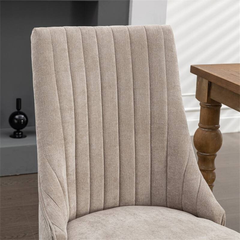 Set of 2 Fabric Upholstered Kitchen Dining Chairs with Solid Wood Legs