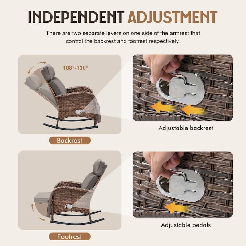 Meyreso Wicker Rocking Reclining Chaise Lounge with Adjustable Backrest & Footrest (2-Pack)