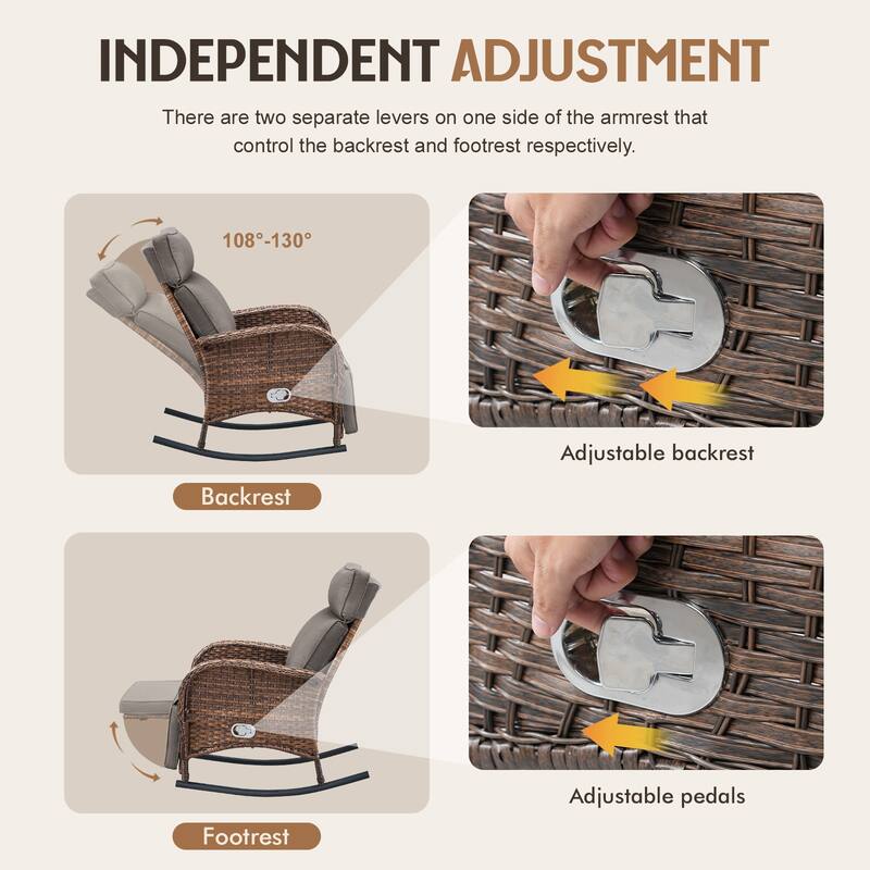 Meyreso Wicker Rocking Reclining Chaise Lounge with Adjustable Backrest & Footrest (4-Pack)