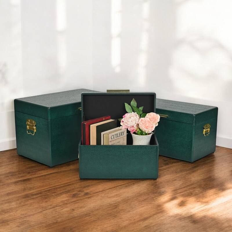 Sable Set of 3 Wooden Trunks with Gold Handles