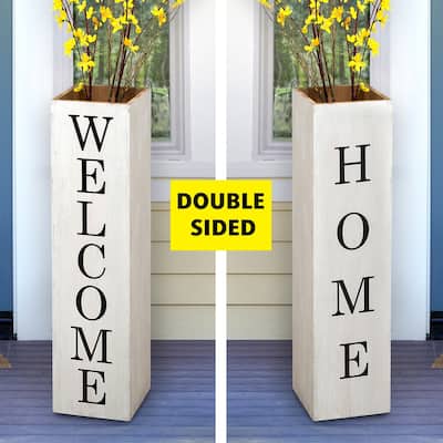 Glitzhome 30"H Rustic Welcome & Home or Welcome & Porch Double Sided Wooden Planter Sign Front Door Decor(2025 Quality-upgraded)