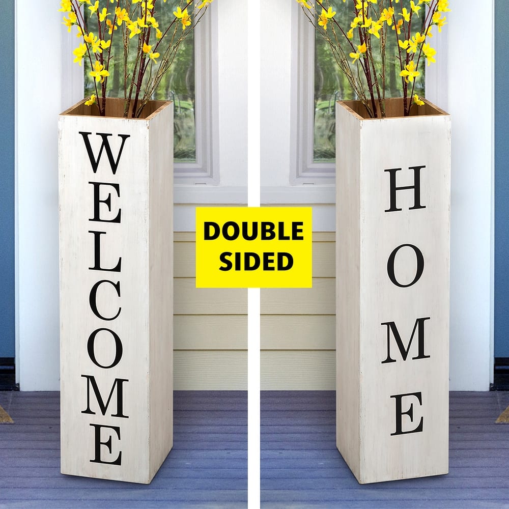 Glitzhome 30"H Rustic Welcome & Home or Welcome & Porch Double Sided Wooden Planter Sign Front Door Decor(2025 Quality-upgraded)