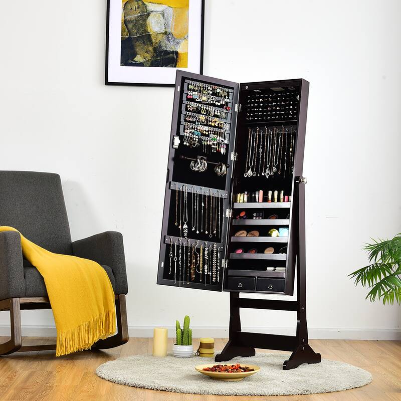 Mirrored Jewelry Cabinet Lockable Storage Box with LED lights