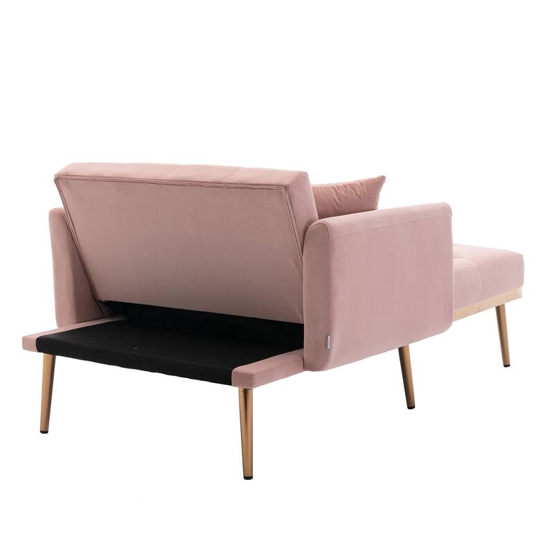 Velvet Fabric Chaise Lounge Chair with Adjustable Backrest and Pillow