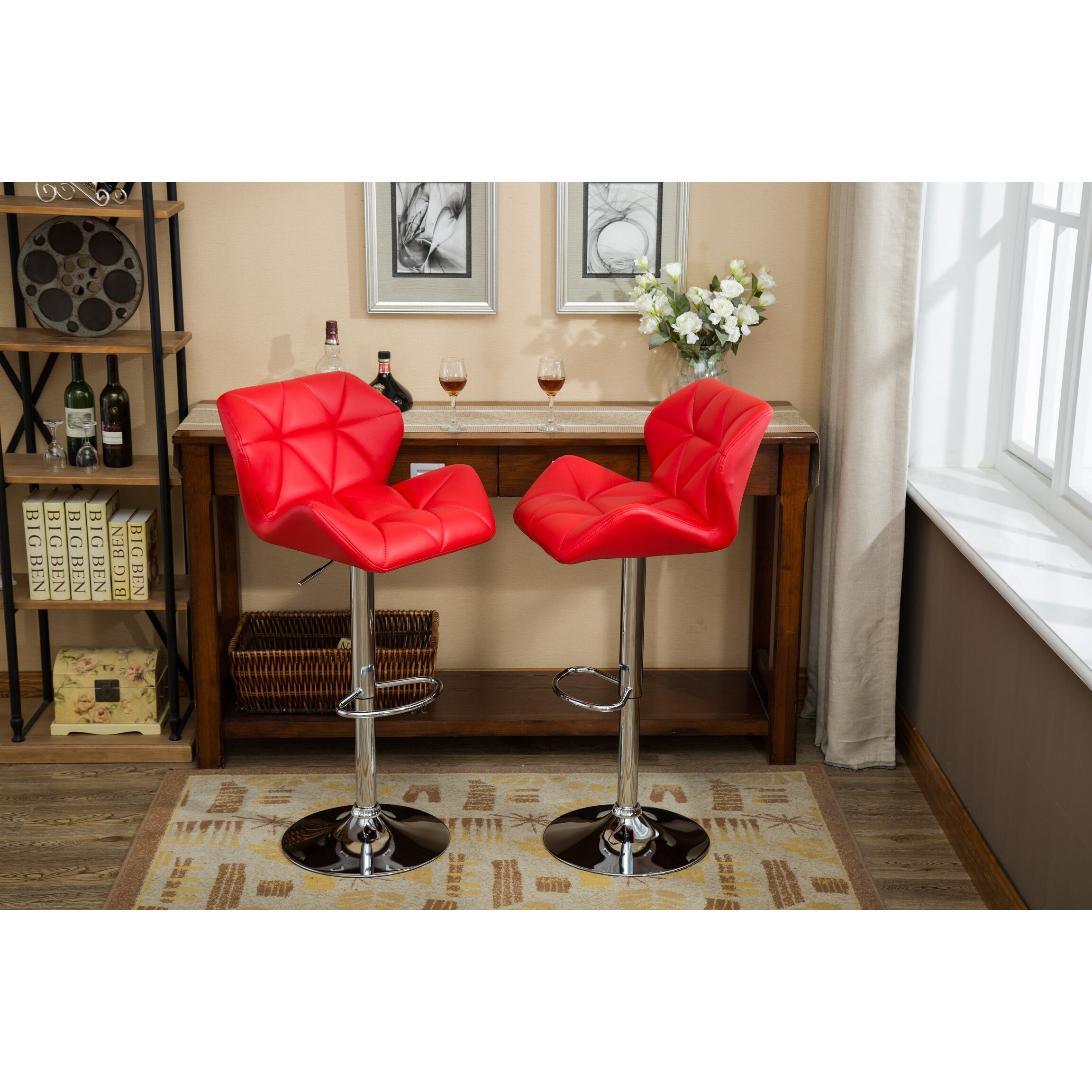 Roundhill furniture glasgow contemporary tufted adjustable height hydraulic bar stools 2025