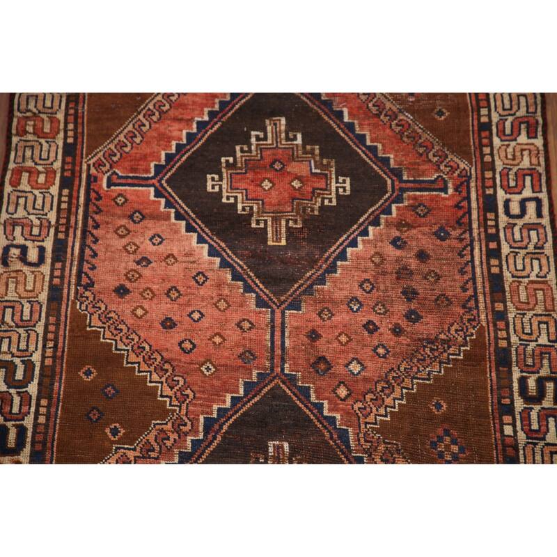 Hand Knotted Oriental 100% Wool Carpet Traditional Tribal Red Qashqai Runner Rug - 8' 7'' X 4' 3''