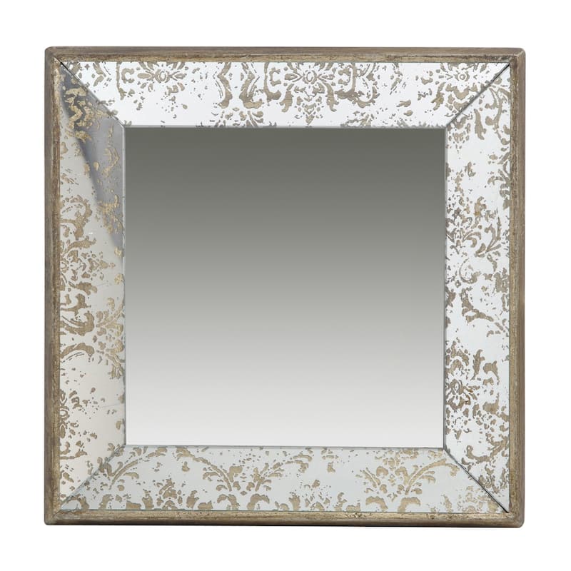 Antique Silver Square Hanging Mirror with Floral Accents Decorative - Silver
