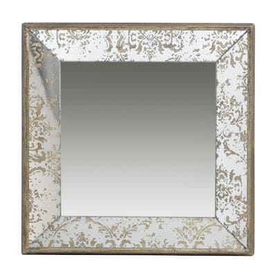 Antique Silver Square Hanging Mirror with Floral Accents Decorative