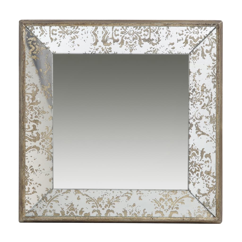Antique Silver Square Hanging Mirror with Floral Accents Decorative