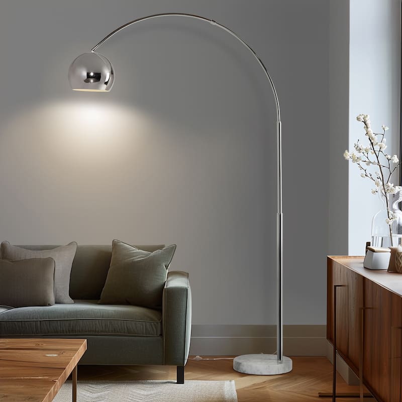 Brightech Olivia 75 in. Industrial Adjustable LED Arc Floor Lamp with Brass Metal Bowl Shade - Polished Chrome