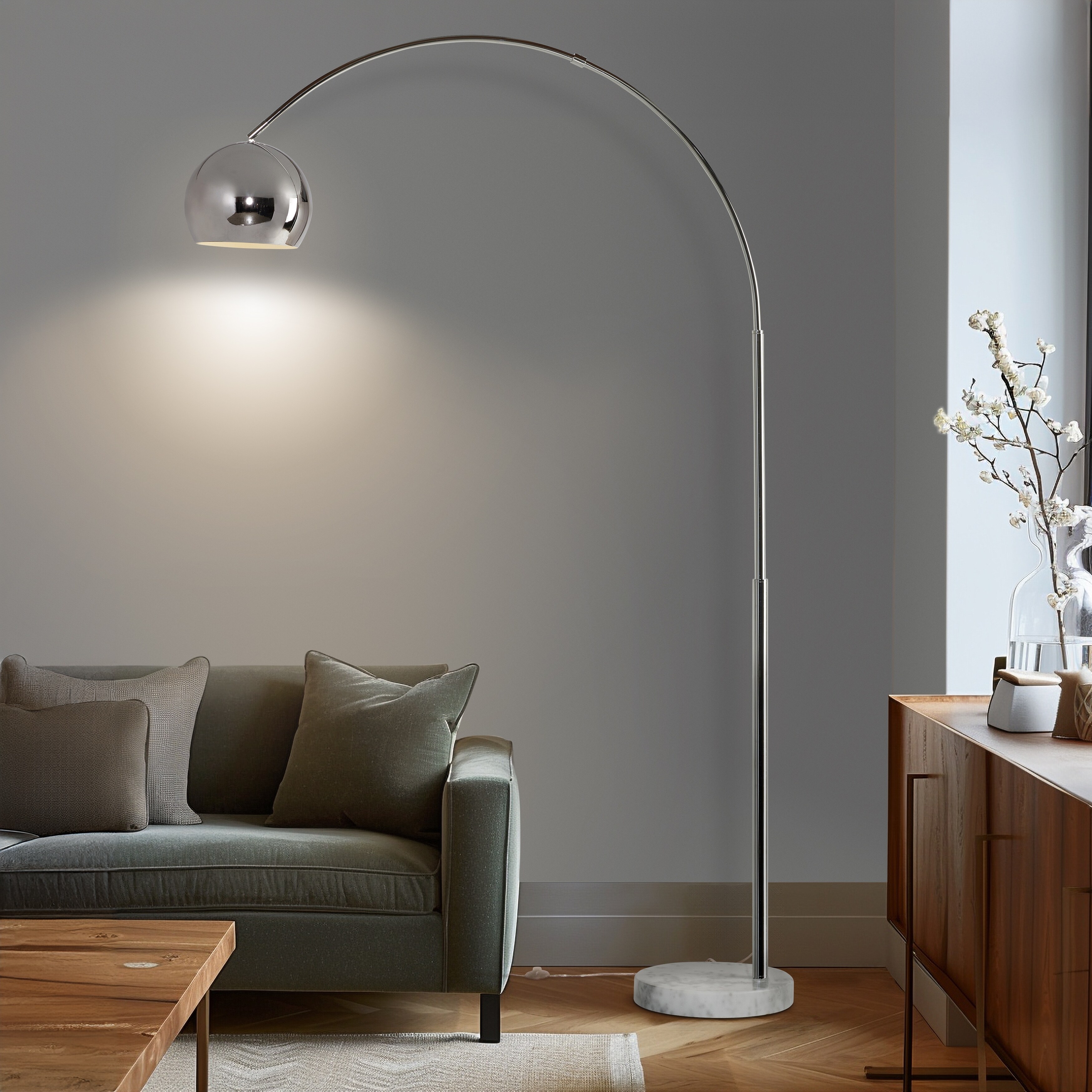 Brightech Olivia 75 in. Industrial Adjustable LED Arc Floor Lamp with Brass Metal Bowl Shade