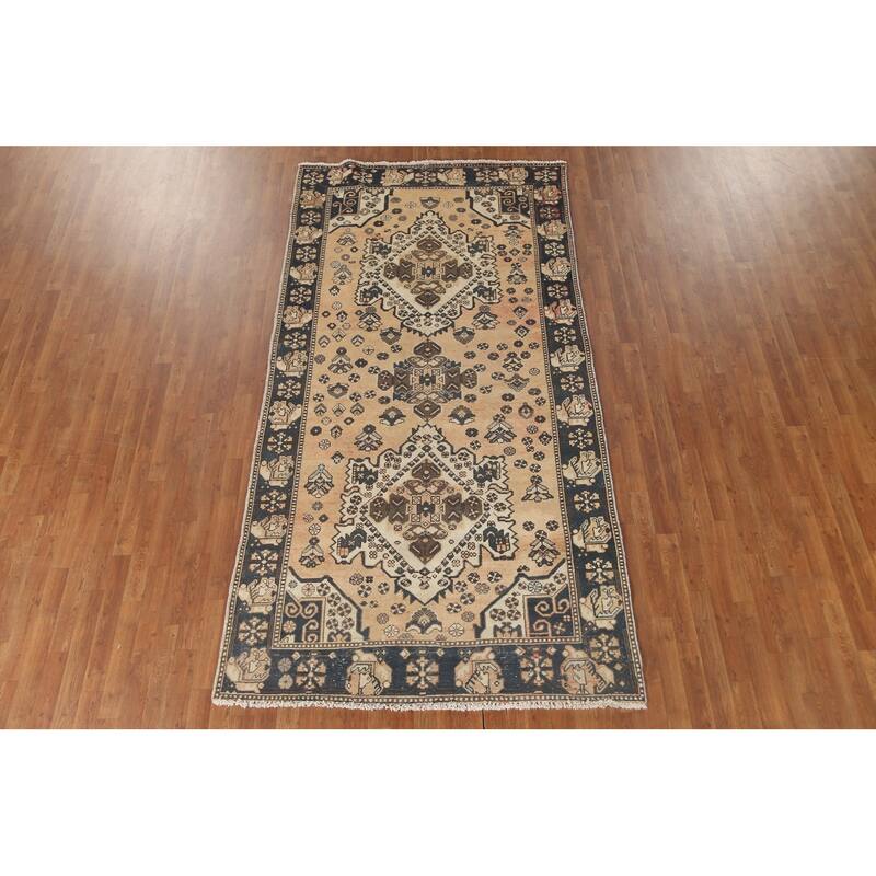 Bakhtiari Persian Vintage Area Rug Handmade Wool Carpet - 5'1" x 9'11"