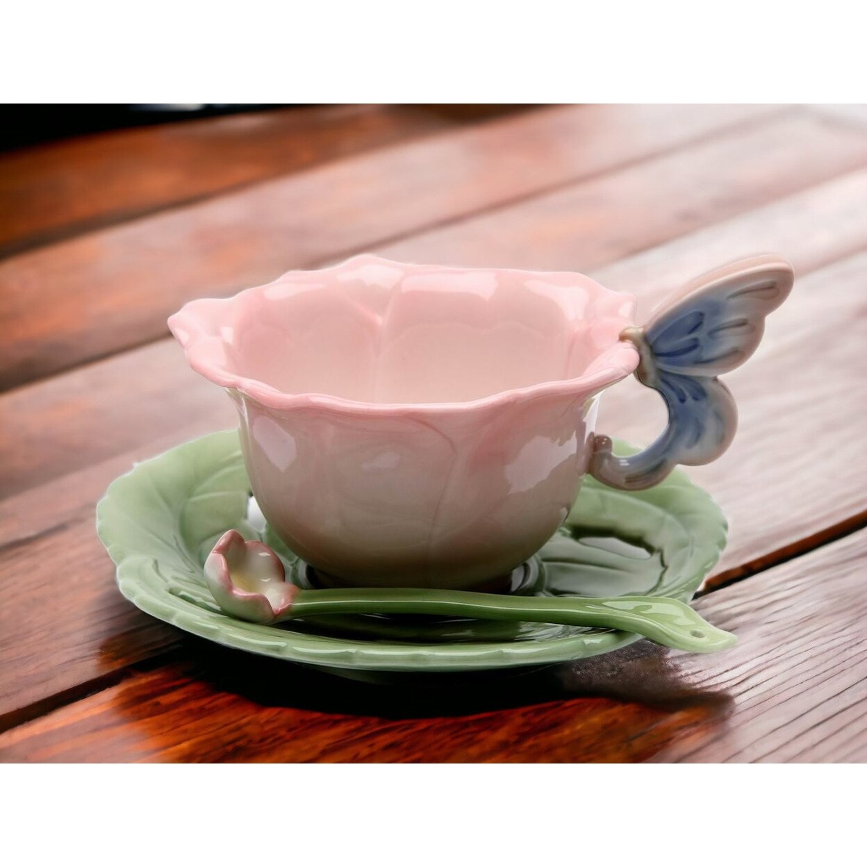 Ceramic Rose Butterfly Cup Saucer Spoon Set Mom - 1 set - Bed Bath 