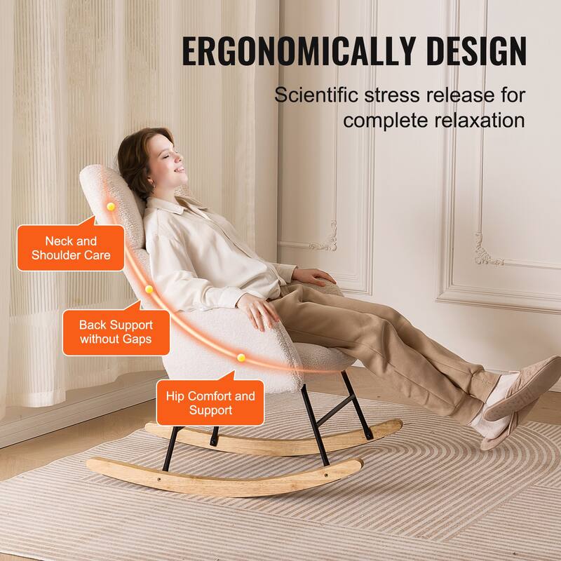Rocking Chair Nursery for Nursery, Bedroom, Living Room, Ivory White - 250 lbs