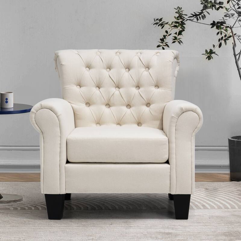 Accent Club Chair Comfortable Single Sofa Chair Indoor Seating with Arms & Padded Seat - 1-Piece, Beige
