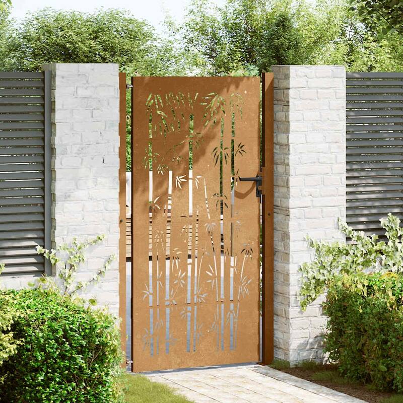 vidaXL Garden Gate 39.4x68.9" Corten Steel Bamboo Design - 43.3 x 70.9"