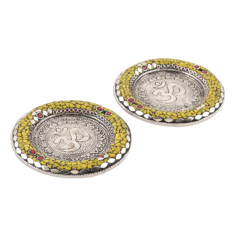 Novica Handmade Haryana Om Aluminum Incense Holders (Pair)