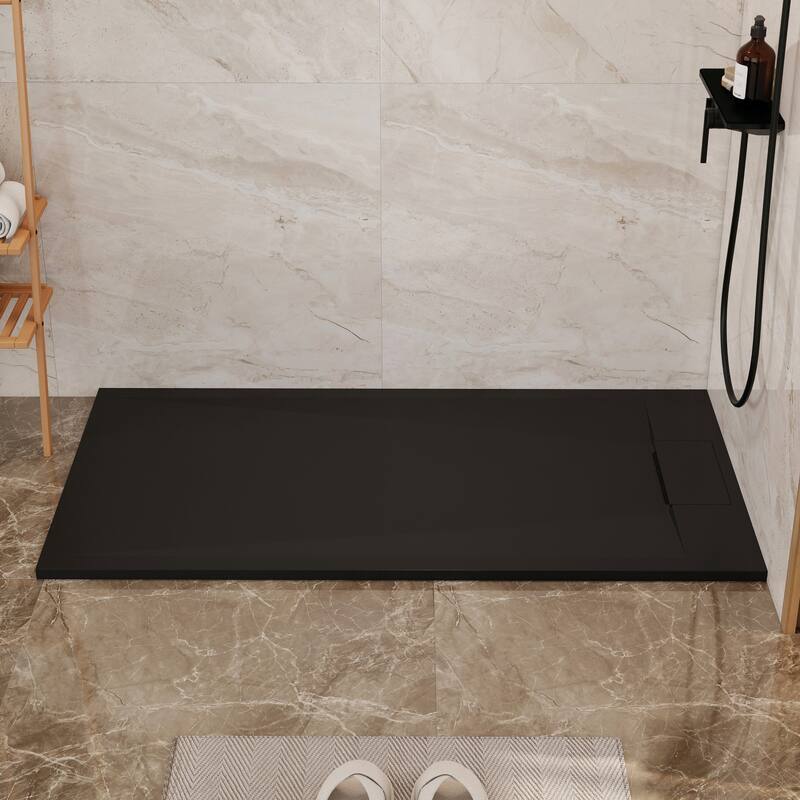 SMC Alcove Shower Pan Base with Reversible Drain, Low Profile, Wheelchair Access, Slip-Resistant, cUPC Certified