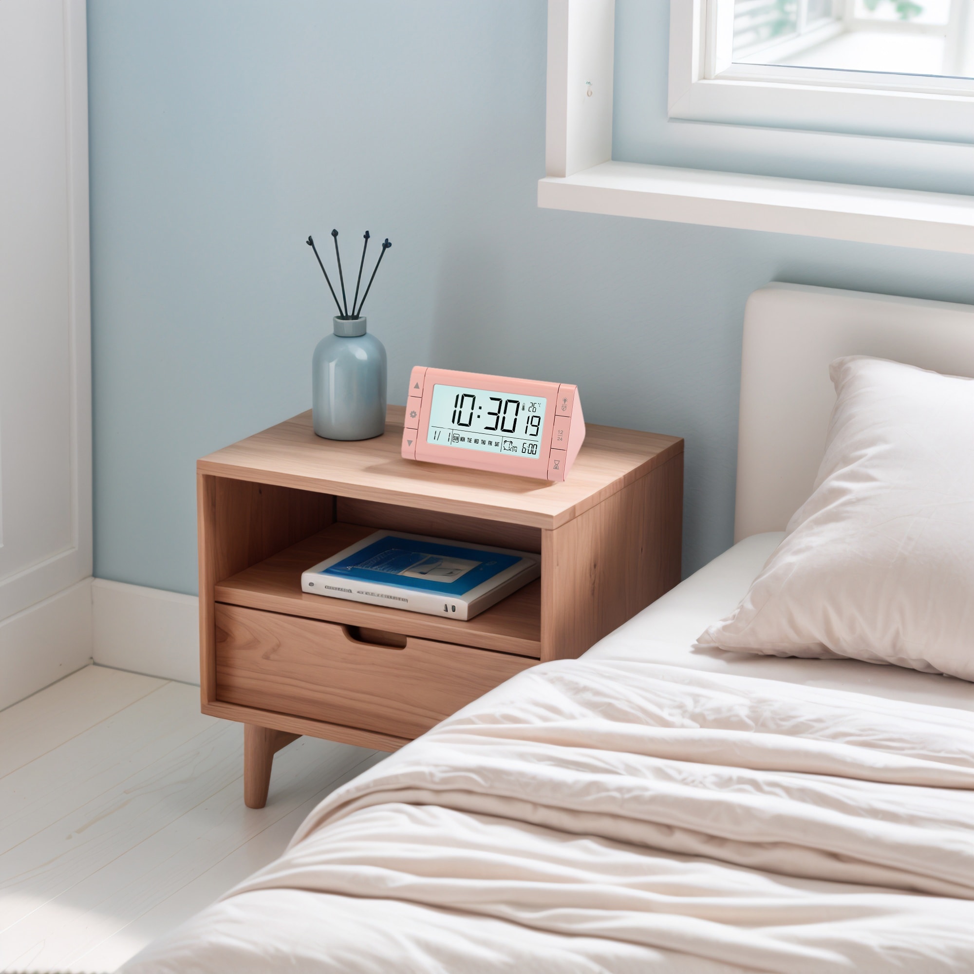 Digital Alarm Clock Large LED Display, Three Alarms, Batteries Powered for Bedroom/Dorm - 4.9"L x 3.0"W x 2.6"H