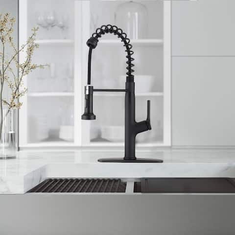 Kitchen Faucet Sink Faucet with Pull Out Sprayer, Single Hole and 3 Hole Deck Mount (Matt Black)