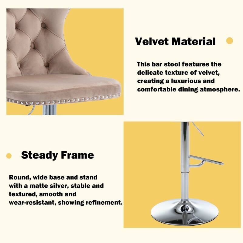 Velvet Upholstered Nailheads Tufted Swivel Bar Stools (Set of 6)