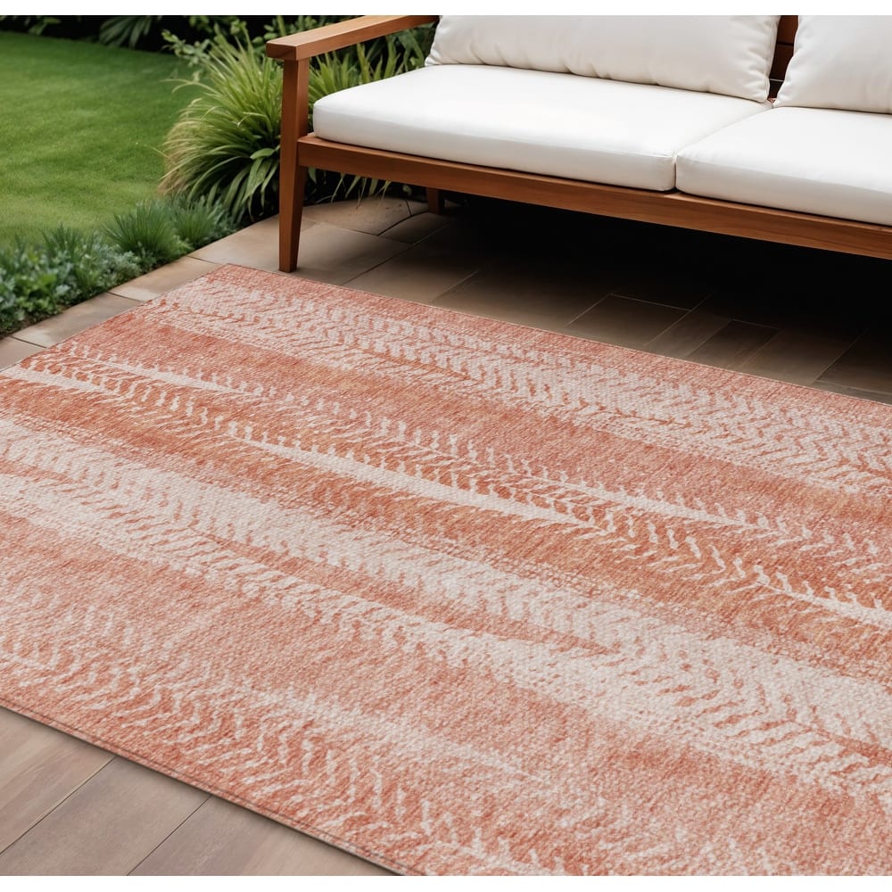 HomeRoots Botanical Leaves Transitional Rectangle Outdoor Rug
