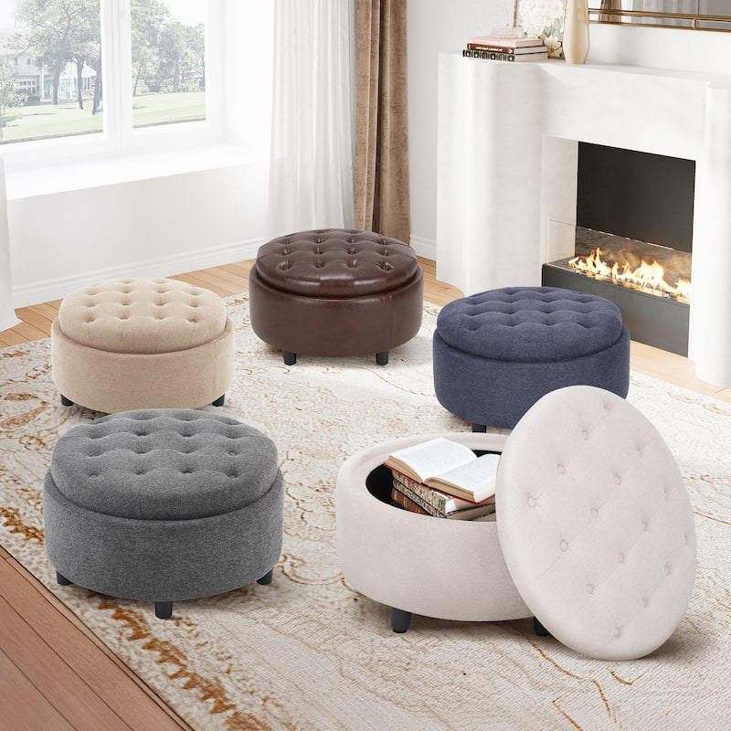 RENEWLINE Fabric Storage Ottoman with Tray Lid - Footrest & Hidden Storage for Living Room​
