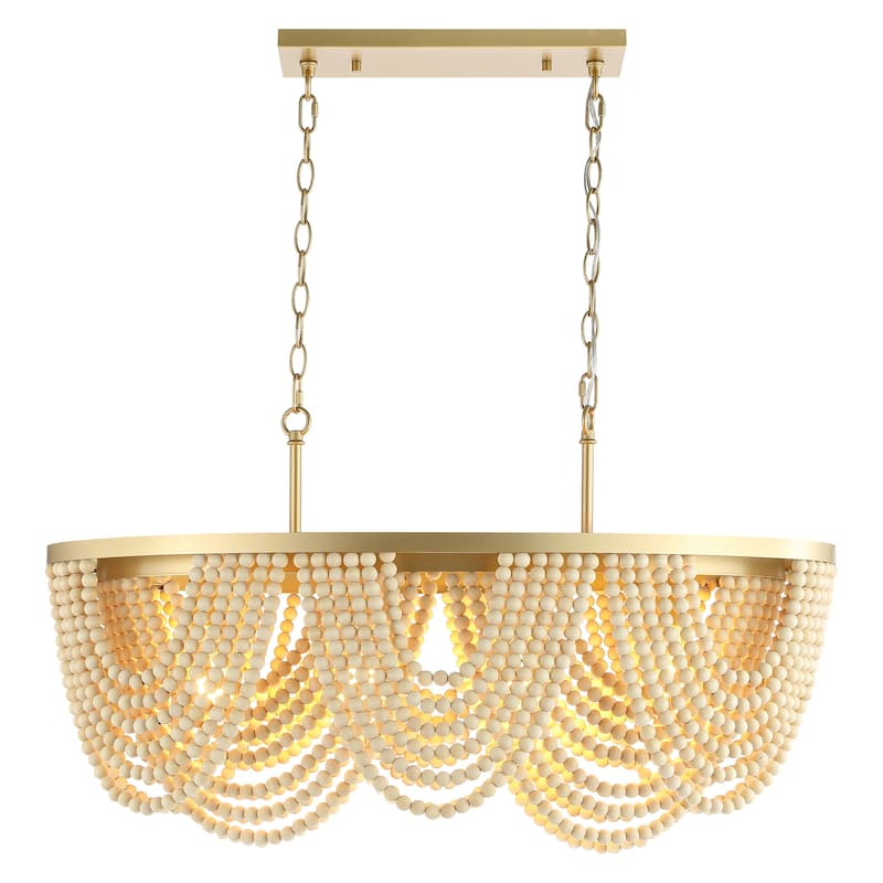 SAFAVIEH Lighting Elodie 4-light 32" Chandelier - 32" W x 16" D x 22-94" H - Gold/Natural