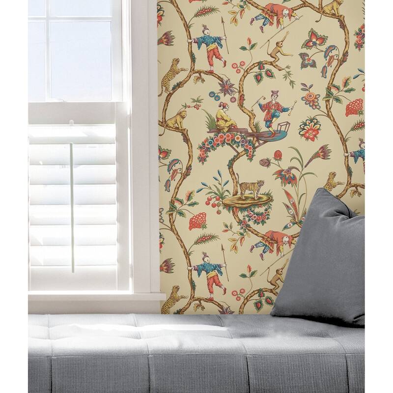 Scalamandre Ecru Chinoise Exotique Self Adhesive Peel & Stick Wallpaper