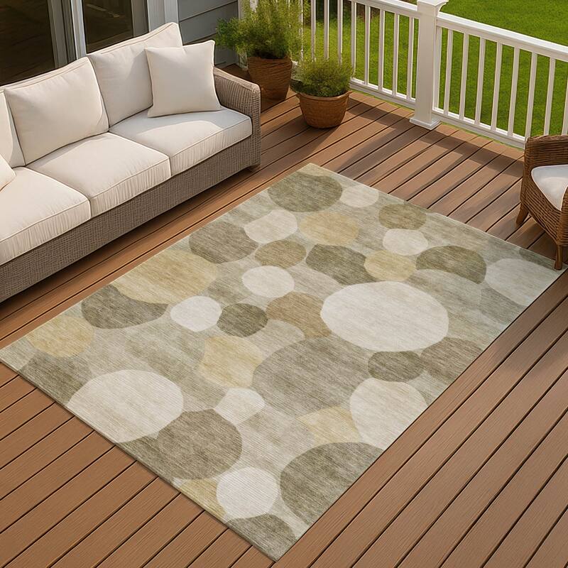 Machine Washable Indoor/ Outdoor Modern Circy Chantille Rug - Khaki - 10' x 14'