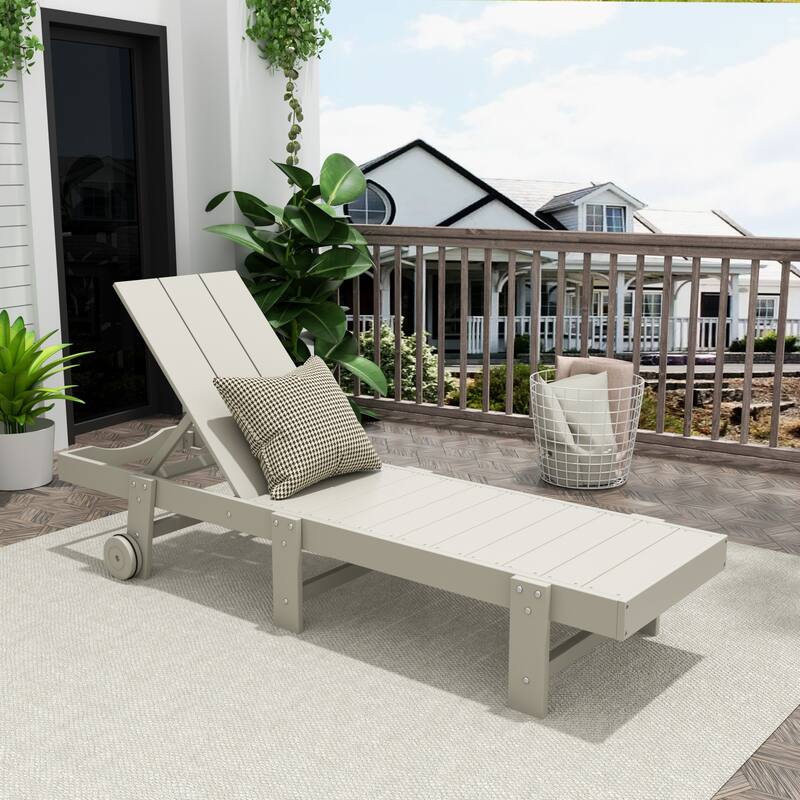 Shoreside Modern Poly Eco-Friendly All Weather Reclining Chaise Lounge With Wheels