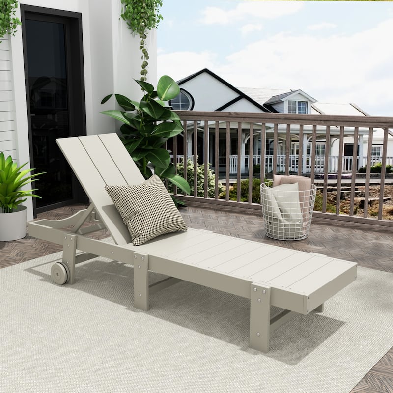Shoreside Modern Poly Eco-Friendly All Weather Reclining Chaise Lounge With Wheels