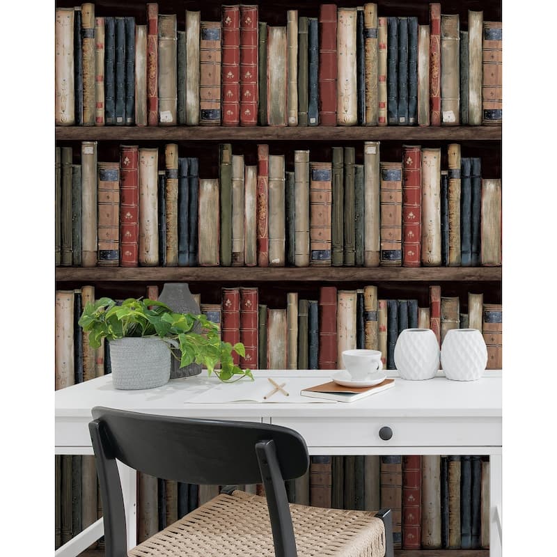 Harry & Grace Faux Bookshelves Peel and Stick Wallpaper