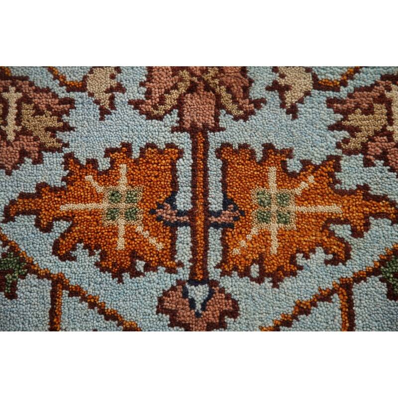 Light Blue Floral Heriz Serapi Oriental Accent Rug Wool Carpet - 2'11"x 5'1"