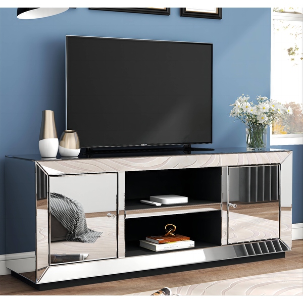 Glam TV Stand Media Console Mirrored Finish 59 On Sale Bed Bath Beyond 37684582