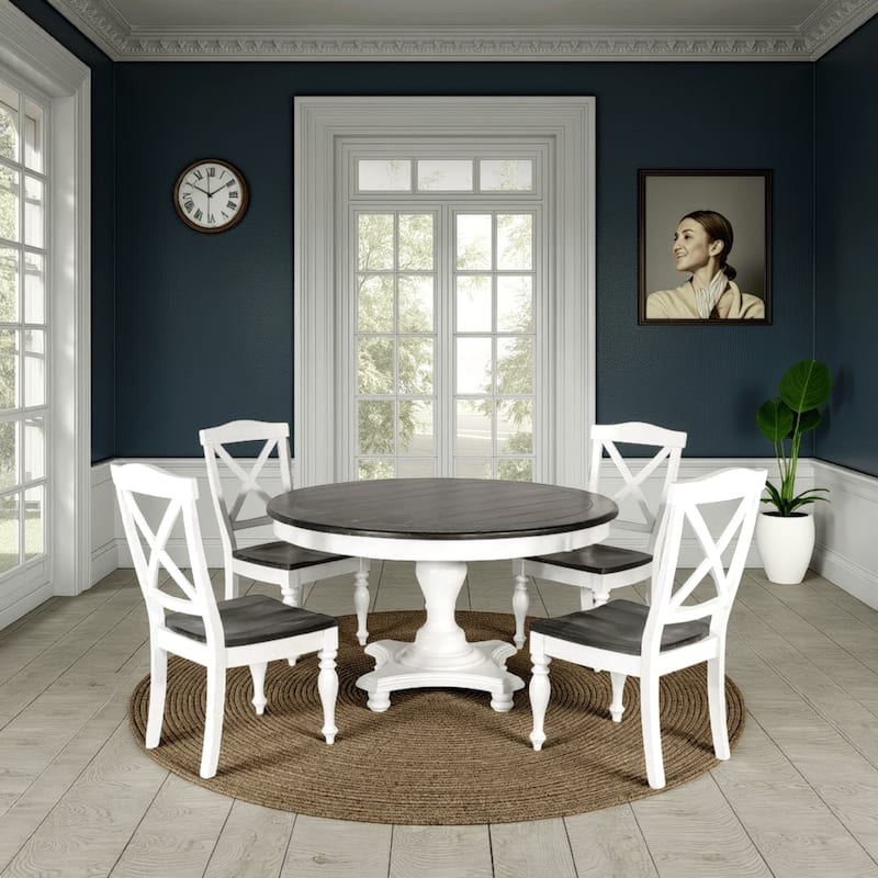 Orso Dining Table, Pedestal Base, 54 Inch Round Top, White, Dark Brown