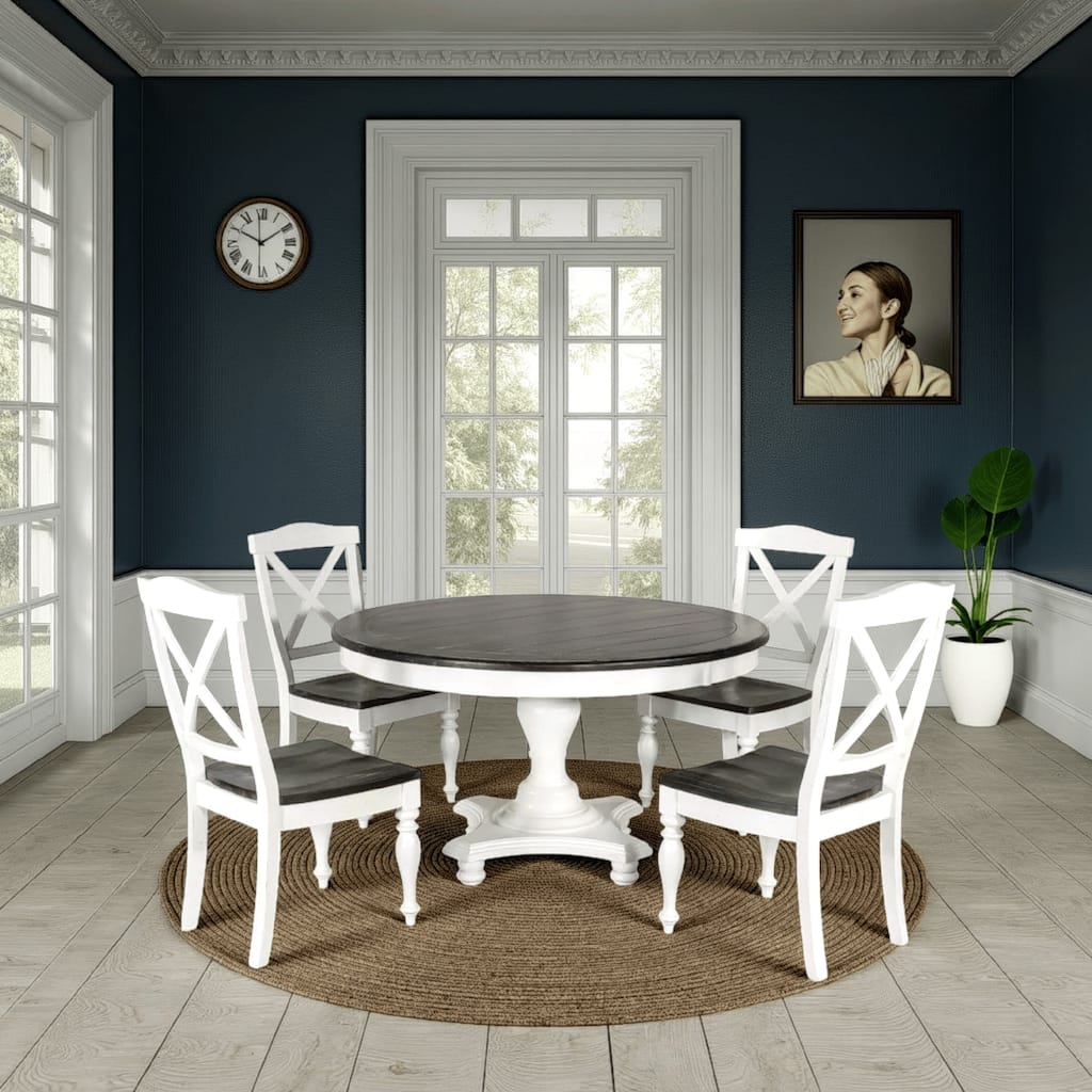 Orso Dining Table, Pedestal Base, 54 Inch Round Top, White, Dark Brown